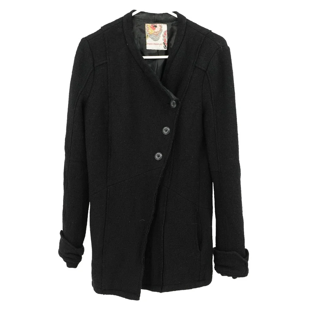 Free People Wool Blend Jacket SZ 4 Asymetrical Modern Contemporary Minimalist